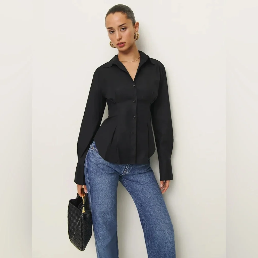 Reformation Becker Shirt In Black, Brand new without tags, never worn, no flaws.